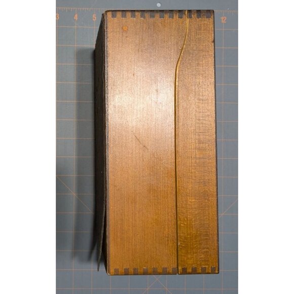 Wooden Dovetail Box Metal Blade Insert Hinged Lid Library card index oak vintage - Picture 8 of 16